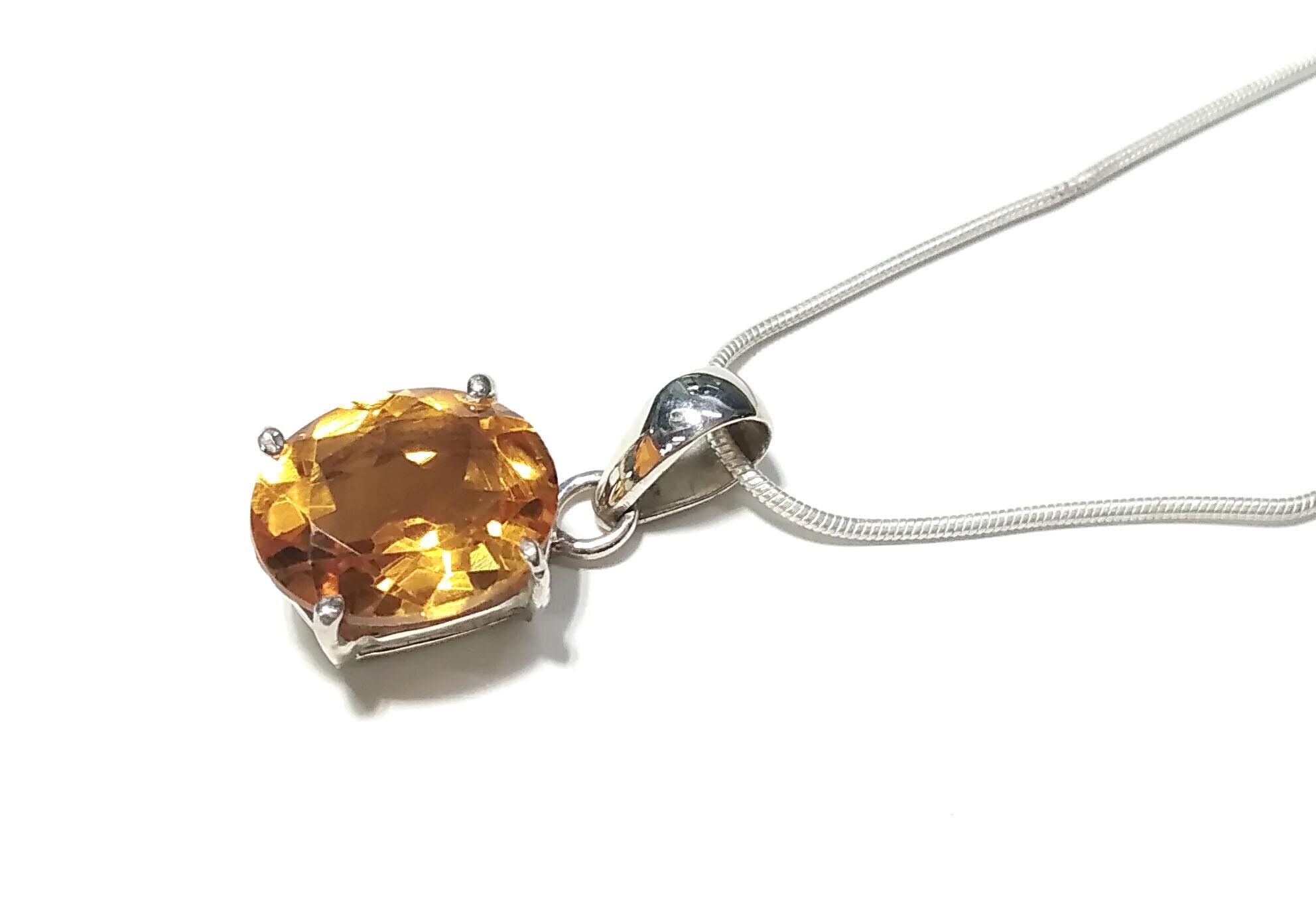 Natural Citrine Gemstone Pendant Chain Necklace, 925 Sterling Silver Pendant Necklace, Handmade Jewelry Stone Size 11x9 mm Gift Pendant
